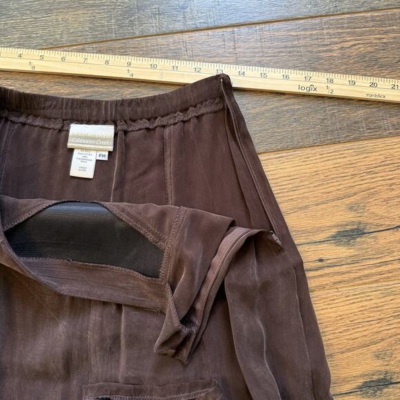 Vintage Coldwater Creek Brown Rayon Midi Skirt PM Made in USA Boho Lined Slit - Picture 5 of 7